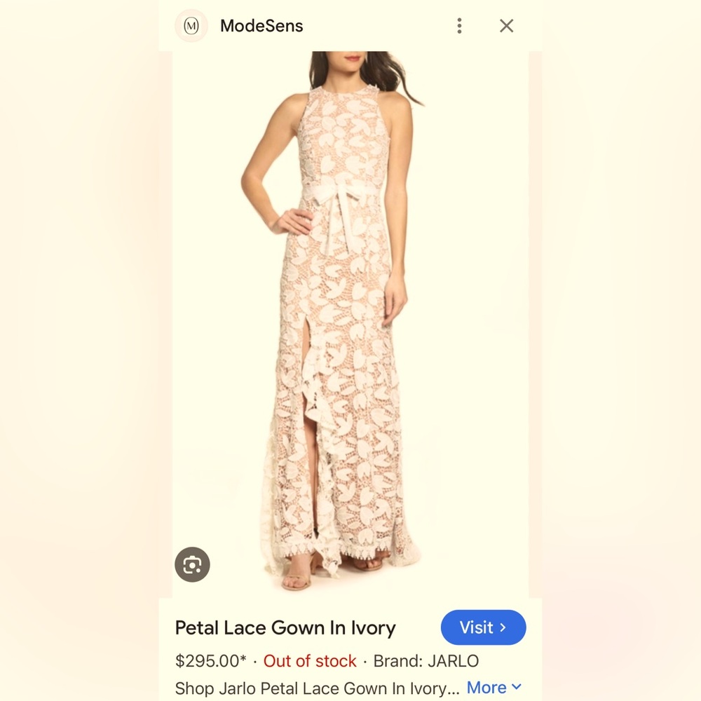 *Gorgeous* NWT full length JARLO LONDON PETAL LACE GOWN in IVORY & PETAL